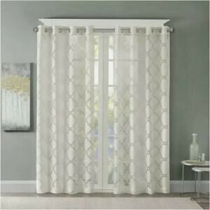 Madison Park EDEN cream 50x95 Fretwork Burnout Sheer Panel LOT OF 2 pkgs NEW